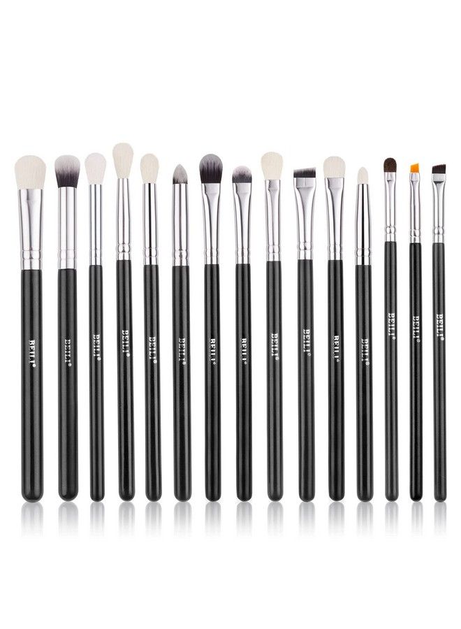 Black 15 Pieces Eye Shadow Eyeliner Eyebrow Natural Goat Hair Makeup Brushes Set