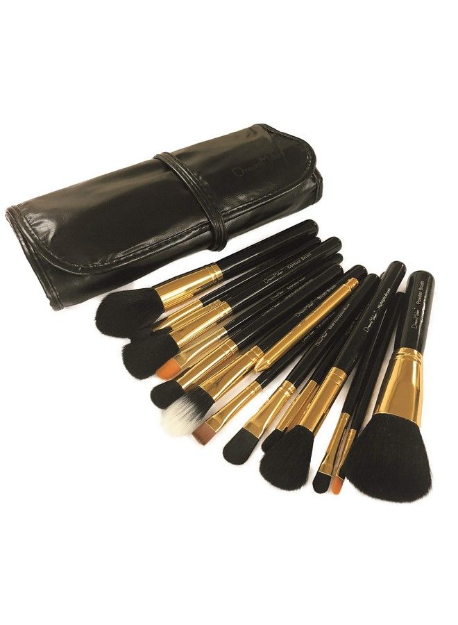 15 Piece Makeup Brush Set With Pouch Model Dm146 (Black + Gold)