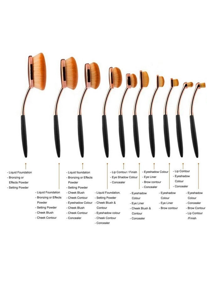 Makeup Brushes Set 10Pcs Professional Oval Toothbrush Foundation Cream Contour Powder Blush Conceler Eyeliner Blending Brush New Fashionable Super Soft Cosmetic Brushes Tool With Box(Rose Gold)