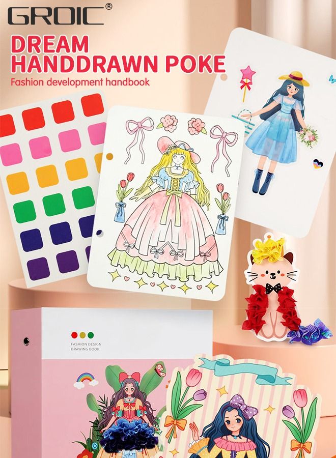 Arts and Crafts Kits for Kids, Creative Poke Art Fabric Puzzle Puncture Painting for Girls, Fashion Designer Kit,  DIY Poking Drawing Dress Up Boards,Art Paper Craft Kit