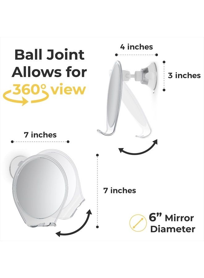 Shower Mirror Fogless for Shaving - with Suction, Razor Holder & Swivel, Small Mirror, Accessories, Bathroom Holds Razors (White)