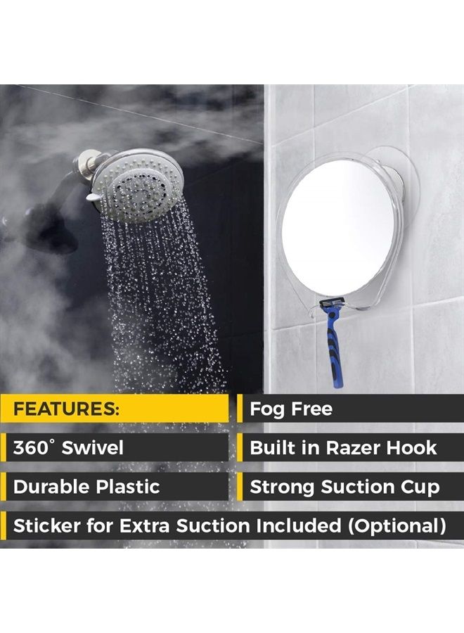 Shower Mirror Fogless for Shaving - with Suction, Razor Holder & Swivel, Small Mirror, Accessories, Bathroom Holds Razors (White)