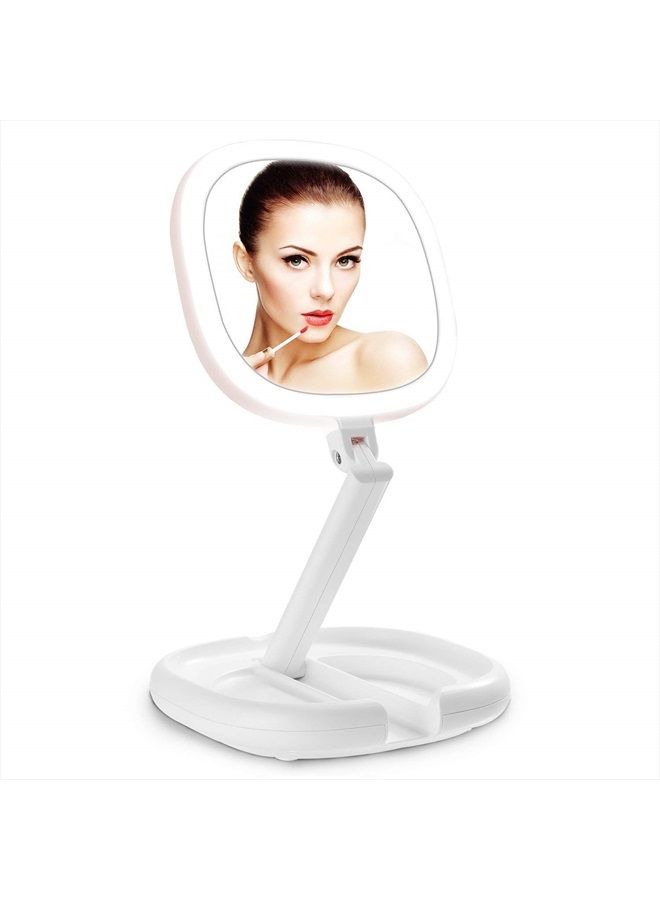 Lighted Makeup Mirror, Double Sided Magnifying Mirror, Vanity Mirror with Lights, Smart Design with Brightness&Angle&Height Adjustability, Folding Compact Mirror, LED Mirror for Travel1/7X