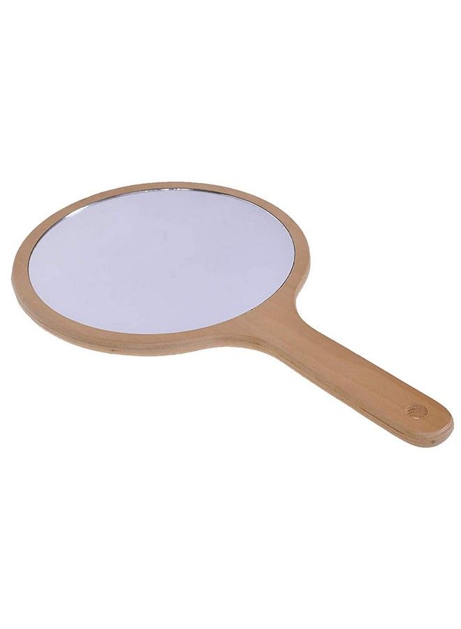 Professional Series Big Round Shape Makeup Large One Sided Wooden Hand Mirror With Wood Handle Mirror For Women N Men_39.5X22.5X1.5 Cm