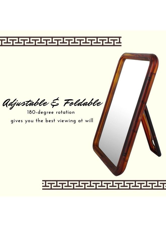 Rectangular One Sided Makeup Mirror Adjustable N Foldable Hand Mirror For Makeup Handy Mirror For Travel With Plastic Handle Stand