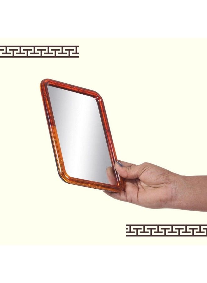 Rectangular One Sided Makeup Mirror Adjustable N Foldable Hand Mirror For Makeup Handy Mirror For Travel With Plastic Handle Stand