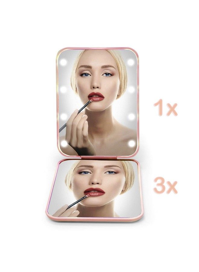 Pocket Mirror 1X/3X Magnification Led Compact Travel Makeup Mirror Compact Mirror With Light Purse Mirror 2Sided Portable Folding Handheld Small Lighted Compact Mirror For Gift Pink