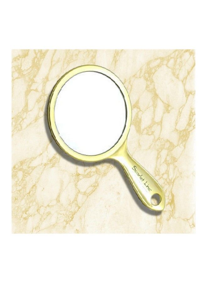 Professional Series Medium Round Shape Double Sided Magnifying Makeup Hand Mirror With Handle For Men & Women Golden 27 X 14.5 X 1 Cm