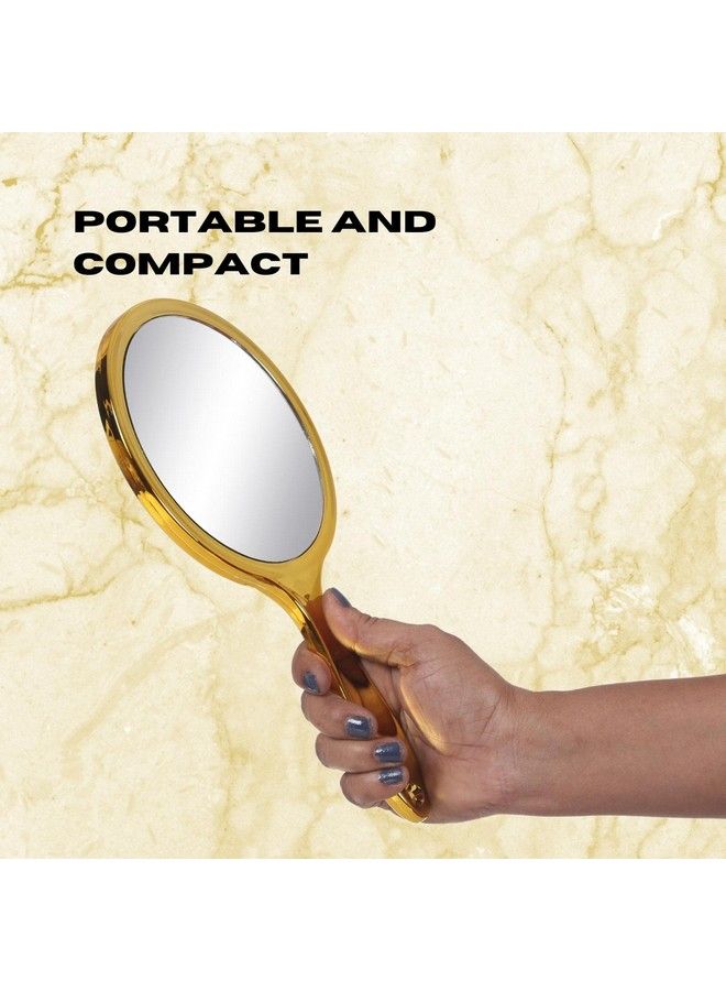 Professional Series Medium Round Shape Double Sided Magnifying Makeup Hand Mirror With Handle For Men & Women Golden 27 X 14.5 X 1 Cm