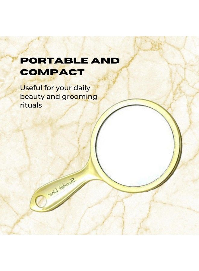 Professional Series Medium Round Shape Double Sided Magnifying Makeup Hand Mirror With Handle For Men & Women Golden 27 X 14.5 X 1 Cm