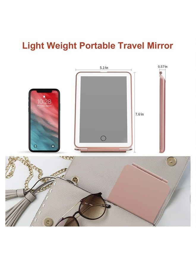 Rechargeable Makeup Vanity Mirror with 72 Led Lights, Lighted Travel Portable Light up Beauty Mirror, 3 Color Lighting, Dimmable Touch Screen, Tabletop Desk LED Foldable Cosmetic Mirror with Lights