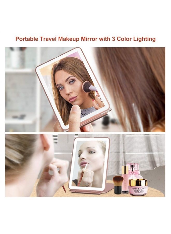 Rechargeable Makeup Vanity Mirror with 72 Led Lights, Lighted Travel Portable Light up Beauty Mirror, 3 Color Lighting, Dimmable Touch Screen, Tabletop Desk LED Foldable Cosmetic Mirror with Lights