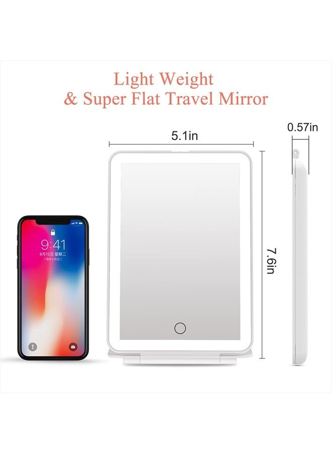 Rechargeable Travel Makeup Vanity Mirror with 72 Led Lights, Portable Lighted Makeup Beauty Mirror, 3 Color Lighting, Dimmable Touch Screen, Tabletop LED Folding Cosmetic Mirror with Lights
