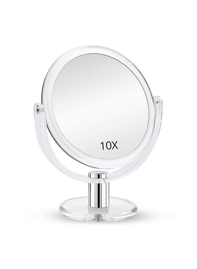 Magnifying Makeup Mirror Double Sided, 1X 10X Magnification Mirror, Table Top Vanity Mirror, Transparent