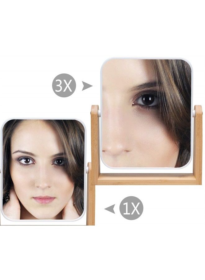 Vanity Makeup Mirror with Natural Bamboo Stand,8 Inch 1X/3X Magnification Double Sided 360 Degree Swivel Magnifying Mirror,Portable Table Desk Countertop Mirror Bathroom Shaving Make Up Mirror