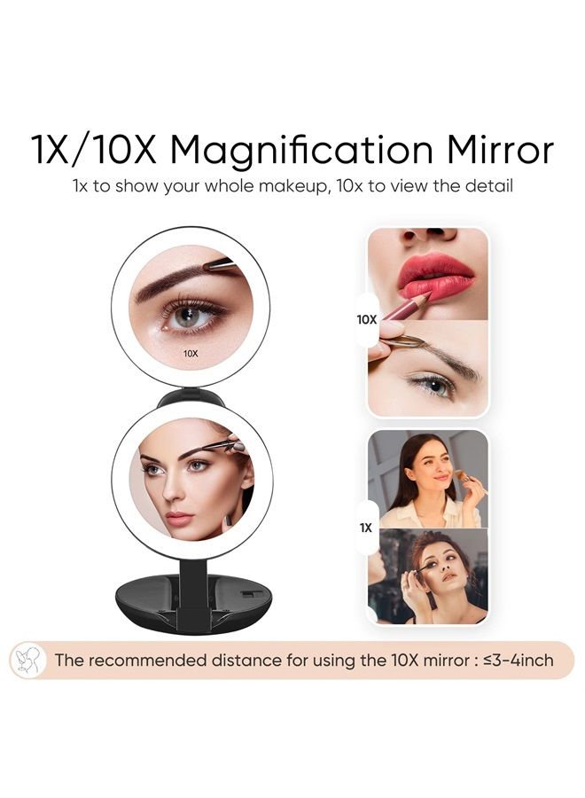 Upgraded Rechargeable Lighted Travel Makeup Mirror, 1X/10X Travel Magnifying Mirror with Light, Compact Makeup Mirror with LED Lighted, Double Sided Folding Vanity Mirror, Daylight, Portable