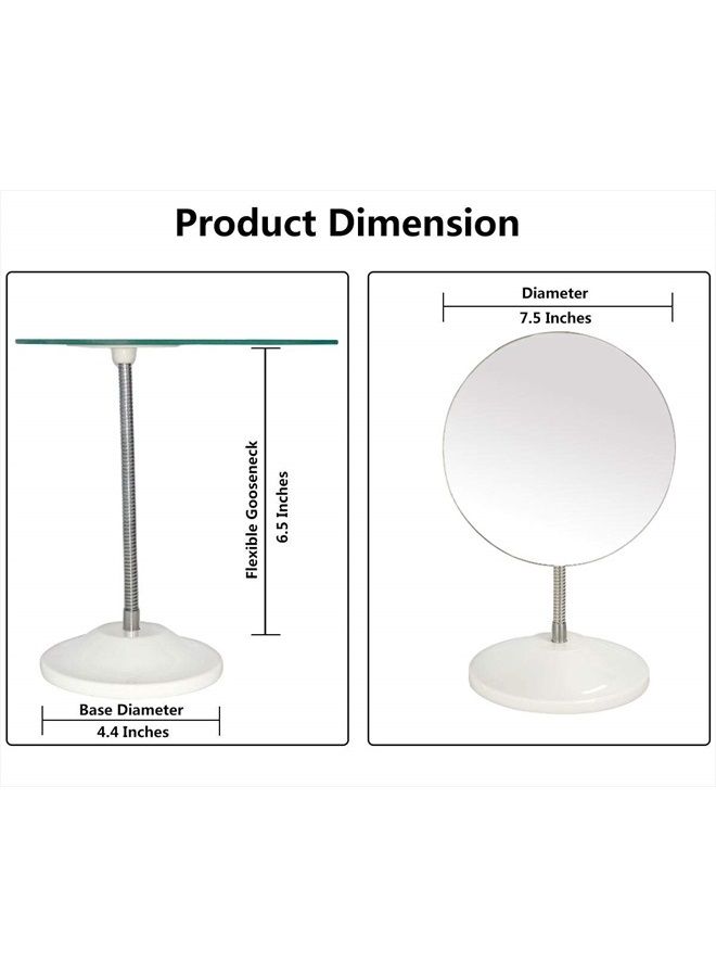 Adjustable Flexible Gooseneck Makeup Mirror,360°Rotation Folding Portable Desk Vanity Mirror with Stand Shower Shaving Cosmetic Mirror Round Large