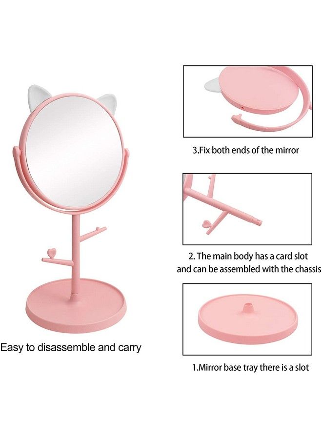 Mirror Dressing Table Makeup Mirror360° Swivel Mirror Bathroom Mirror Shaving Mirror For Men Round Tabletop Mounting Framed (Pink 1Pcs)