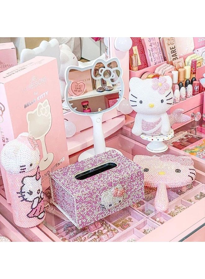 Impressions Vanity Hello Kitty LED Handheld Mirror, Makeup Vanity Mirror with Standing Base and Adjustable Brightness