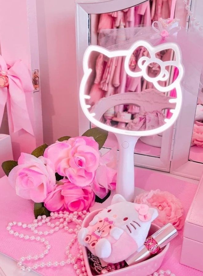 Impressions Vanity Hello Kitty LED Handheld Mirror, Makeup Vanity Mirror with Standing Base and Adjustable Brightness