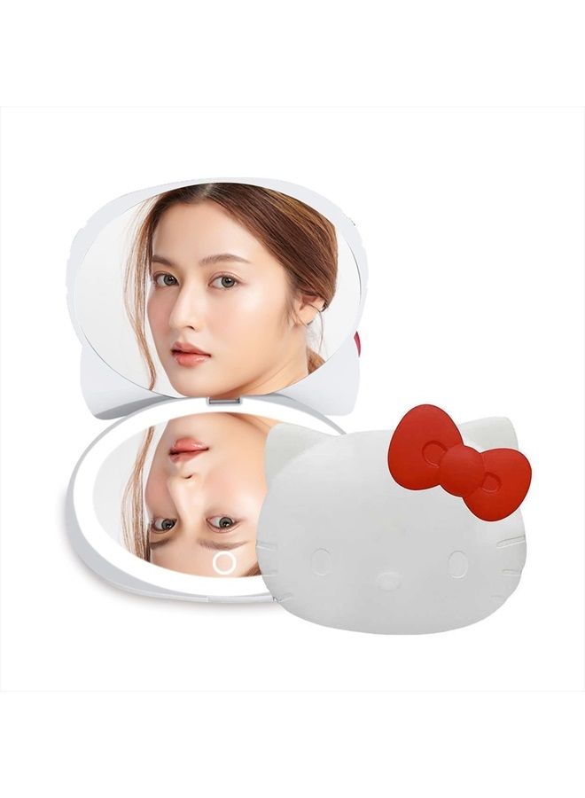 Impressions Vanity Hello Kitty Kawaii Compact Mirror with Touch Sensor Switch for Purse, LED Makeup Mirror with 2X Magnifying Top and Adjustable Brightness (White)