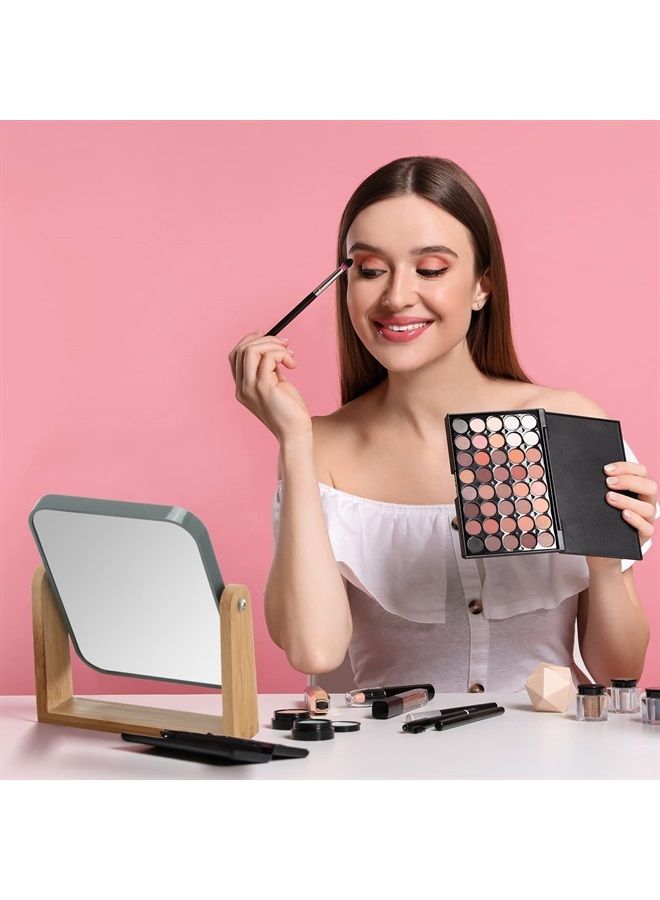 Double Sided 3X Magnifying Makeup Mirror with Bamboo Stand,Small Desk Table Mirror with 360° Rotation,Standing Portable Cosmetic Mirror,Good for Shower,Shaving and Traveling-Grey
