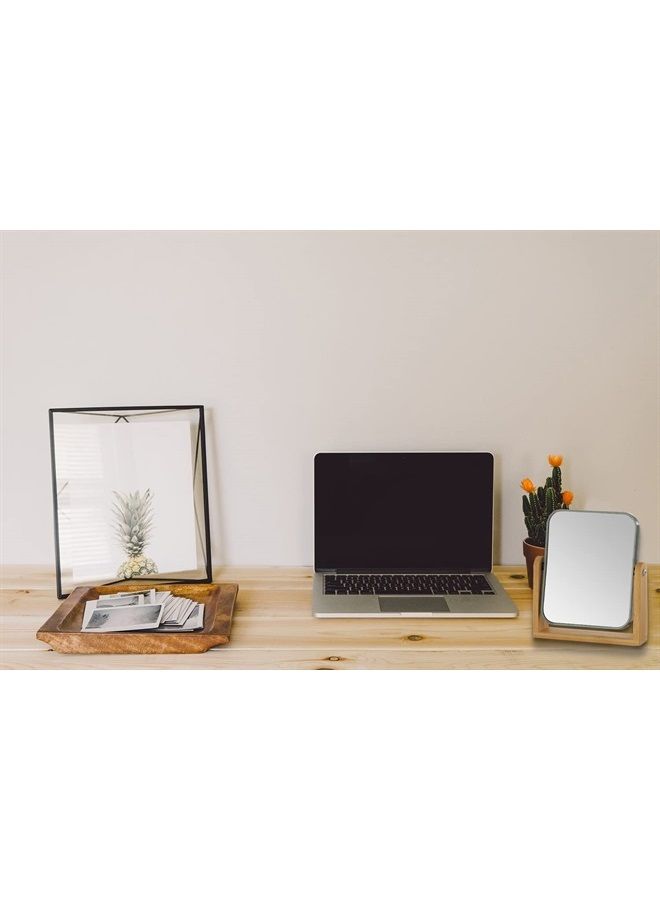 Double Sided 3X Magnifying Makeup Mirror with Bamboo Stand,Small Desk Table Mirror with 360° Rotation,Standing Portable Cosmetic Mirror,Good for Shower,Shaving and Traveling-Grey
