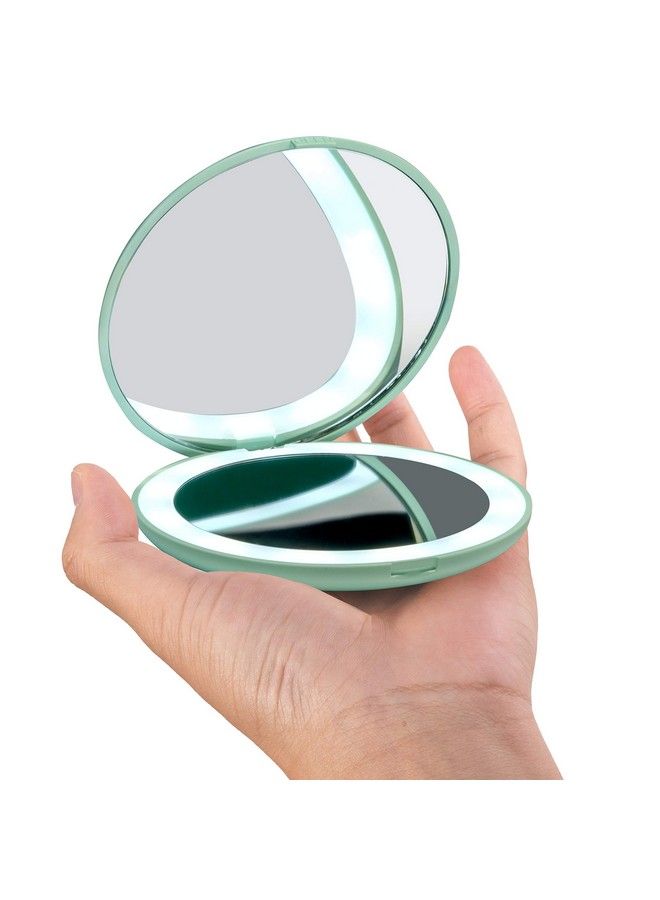 Led Lighted Travel Makeup Mirror 1X/10X Magnification Compact Mirror Portable For Handbag Purse Pocket 3.5 Inch Illuminated Folding Mirror Handheld 2Sided Mirror Round Cyan