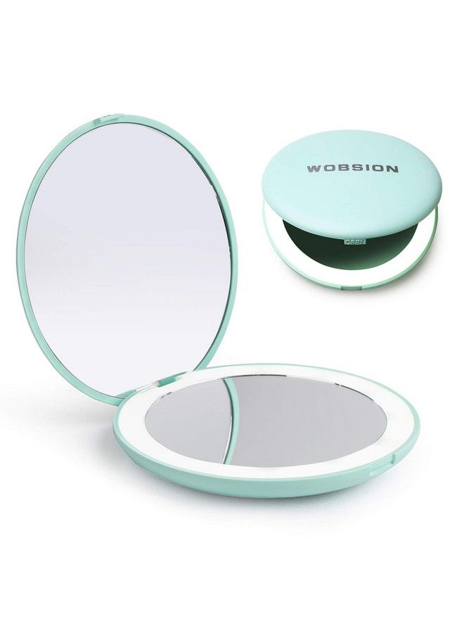 Led Lighted Travel Makeup Mirror 1X/10X Magnification Compact Mirror Portable For Handbag Purse Pocket 3.5 Inch Illuminated Folding Mirror Handheld 2Sided Mirror Round Cyan