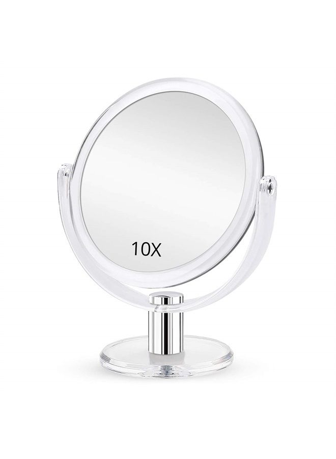 Magnifying Makeup Mirror Double Sided 7 Inch Tabletop Mirror with 1X & 10X Magnification, Magnified Desk Mirror for Makeup, Cosmetic Vanity Mirror with Stand and 360° Rotation, Acrylic