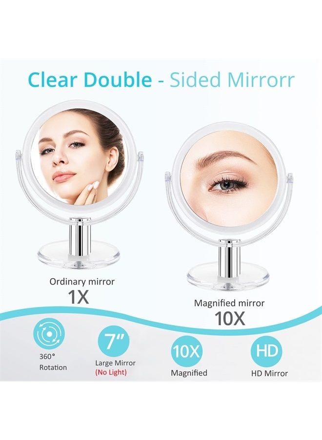 Magnifying Makeup Mirror Double Sided 7 Inch Tabletop Mirror with 1X & 10X Magnification, Magnified Desk Mirror for Makeup, Cosmetic Vanity Mirror with Stand and 360° Rotation, Acrylic