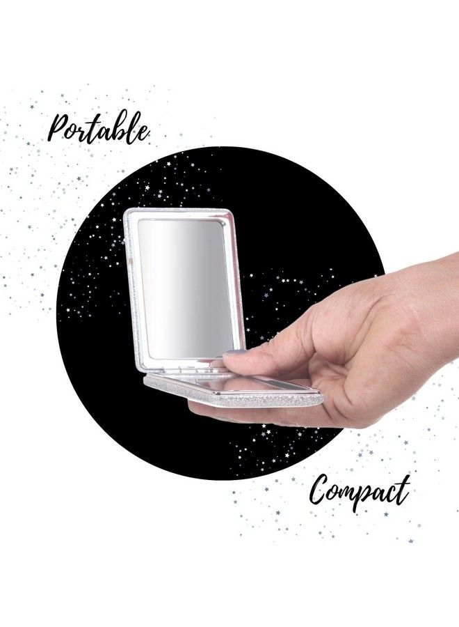 Small Double Sided Foldable Purse Mirror For Women Rectangle Magnifying Hand Mirror For Makeup Handy Compact Design Travel Mirror Silver