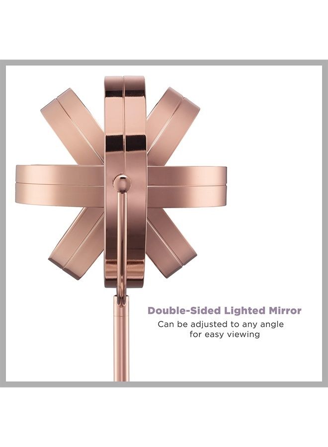 Lighted Makeup -Mirror with Magnification, LED Vanity -Mirror, 1X/10X Magnifying -Mirror, Double Sided -Mirror, Operated-Battery in Rose Gold