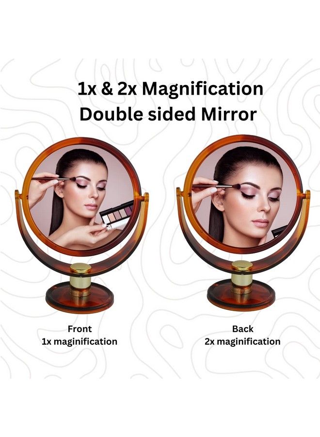 Round Double Sided Magnifying Makeup Mirror For Men N Women Medium Size Standing Vanity Dressing Mirror With Stand_Shell_5.5 Inch