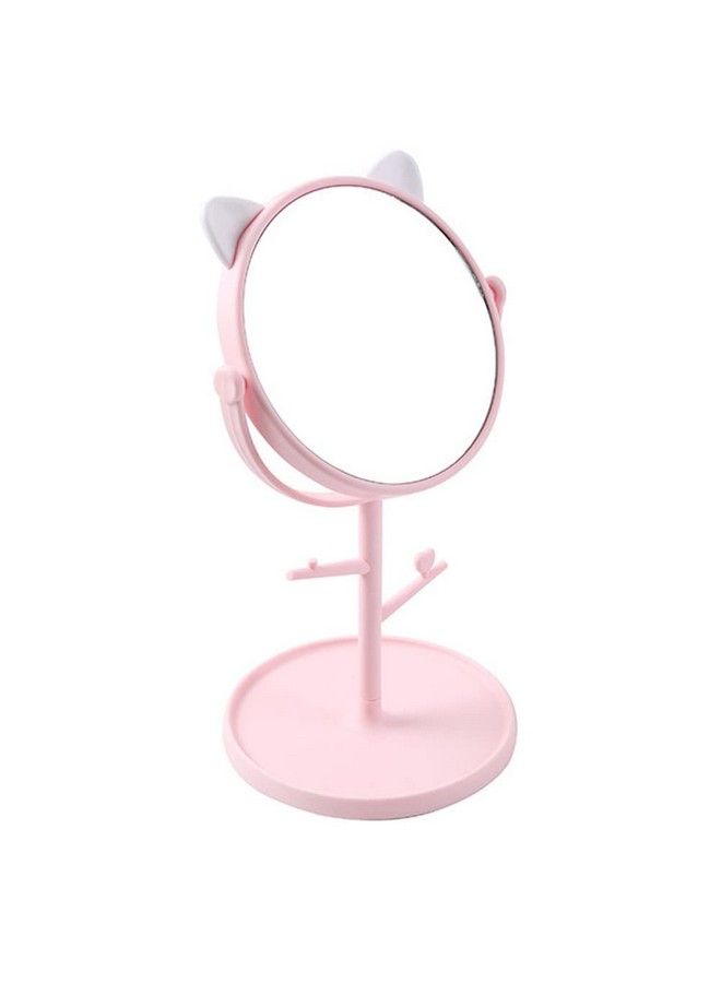 Cosmetic Mirror With Storage Tray Cat Ears Adjustable Vanity Mirror With Small Stand For Makeup Makeup Mirror With Desktop Cosmetic Mirrors (Pink)