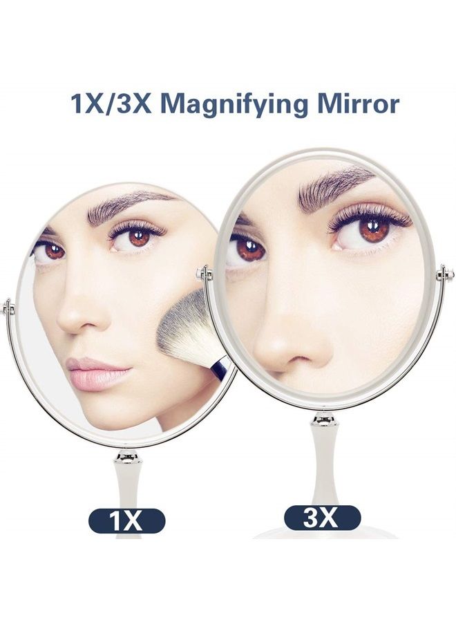 Vintage Table Mirror with Stand 8-inch Double Sided Swivel 1X/3X Magnification Desk Mirror with Silver Style 13 Inch Height Standing Tabletop Makeup Vanity Mirror(Oval)