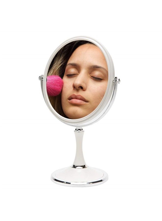 Vintage Table Mirror with Stand 8-inch Double Sided Swivel 1X/3X Magnification Desk Mirror with Silver Style 13 Inch Height Standing Tabletop Makeup Vanity Mirror(Oval)