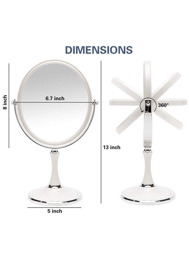 Vintage Table Mirror with Stand 8-inch Double Sided Swivel 1X/3X Magnification Desk Mirror with Silver Style 13 Inch Height Standing Tabletop Makeup Vanity Mirror(Oval)