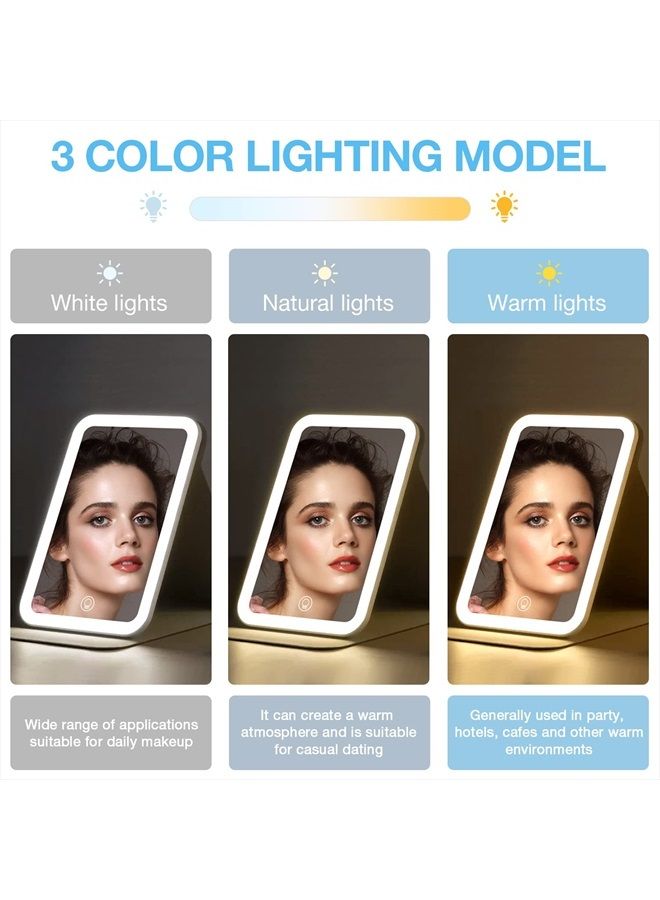 Travel Makeup Mirror, Portable LED Lighted Makeup Mirror, 360° Rotation Touch Screen Vanity Mirror, 3-Color Dimmable Lighting, Rechargeable Tabletop Folding Cosmetic Mirror, Blue