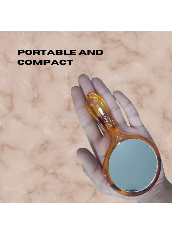 Professional Compact Size Round Shape Acrylic Handheld Dual Sided Magnifying Makeup Hand Mirror For Women N Men_Shell_Size 8.5 X 8 X 1 Cm