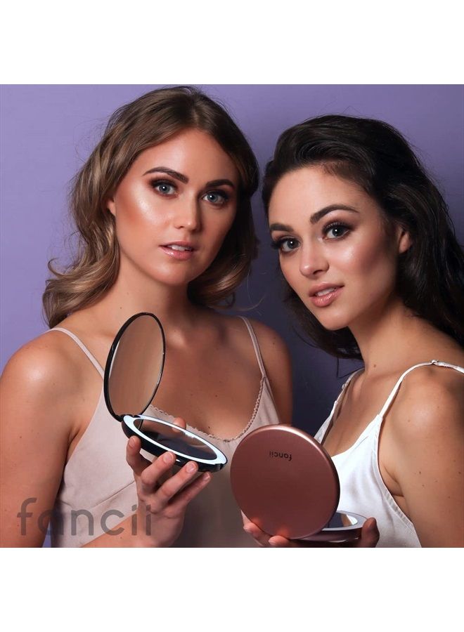 LED Lighted Travel Makeup Mirror, Rechargeable with 10x/1x Magnifying & 3 Light Settings - Compact, Portable, Large 5” Wide Hand Mirror for Handbag and Purses (Black)