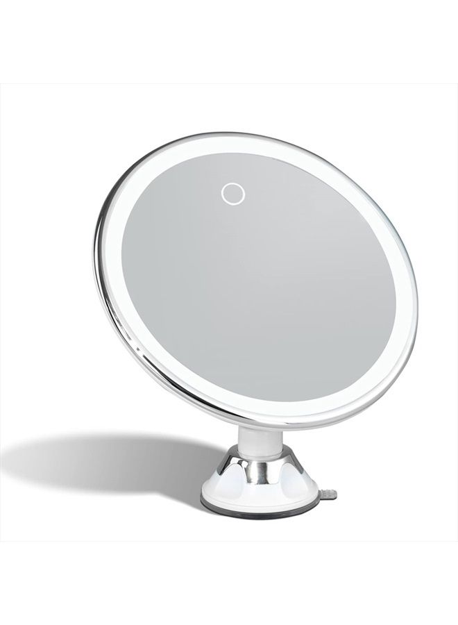 Rechargeable 10X Magnifying Makeup Mirror with 3 Light Settings - Large 8 inch Lighted Travel Vanity Mirror, Locking Suction Cup, 40pcs Dimmable LEDs, 12 Hours Battery Life - Luna 2