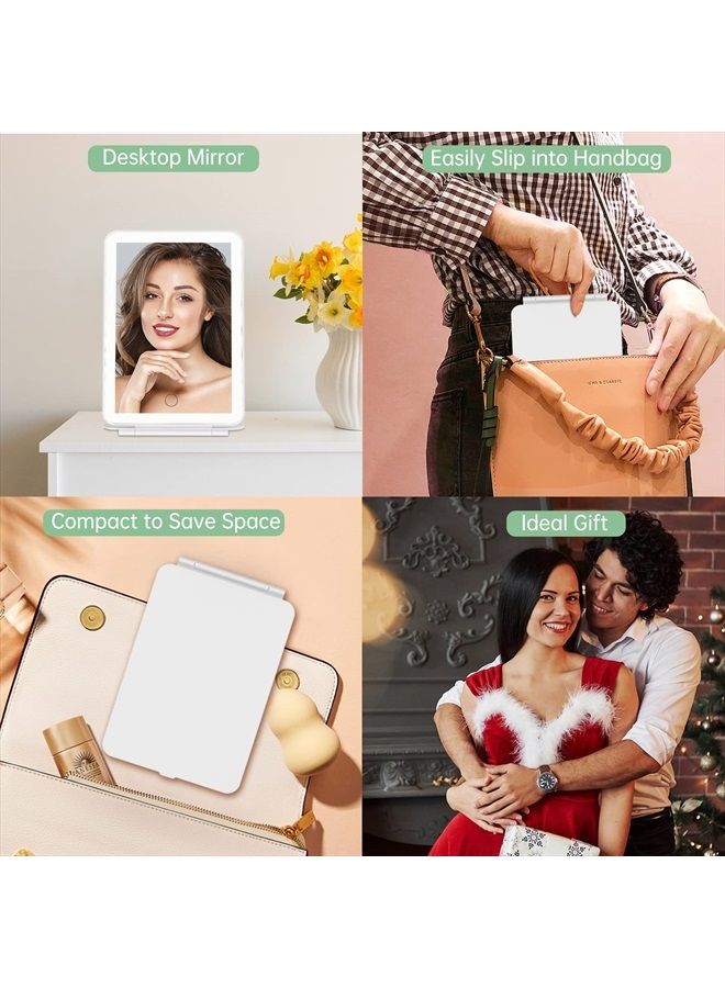 Rechargeable Portable Makeup Mirror with 72 LED Lights, Travel Lighted Makeup Mirror 1X/5X Magnification, 3 Color Lighting,Dimmable Touch Screen, Tabletop Folding Cosmetic Mirror with Lights