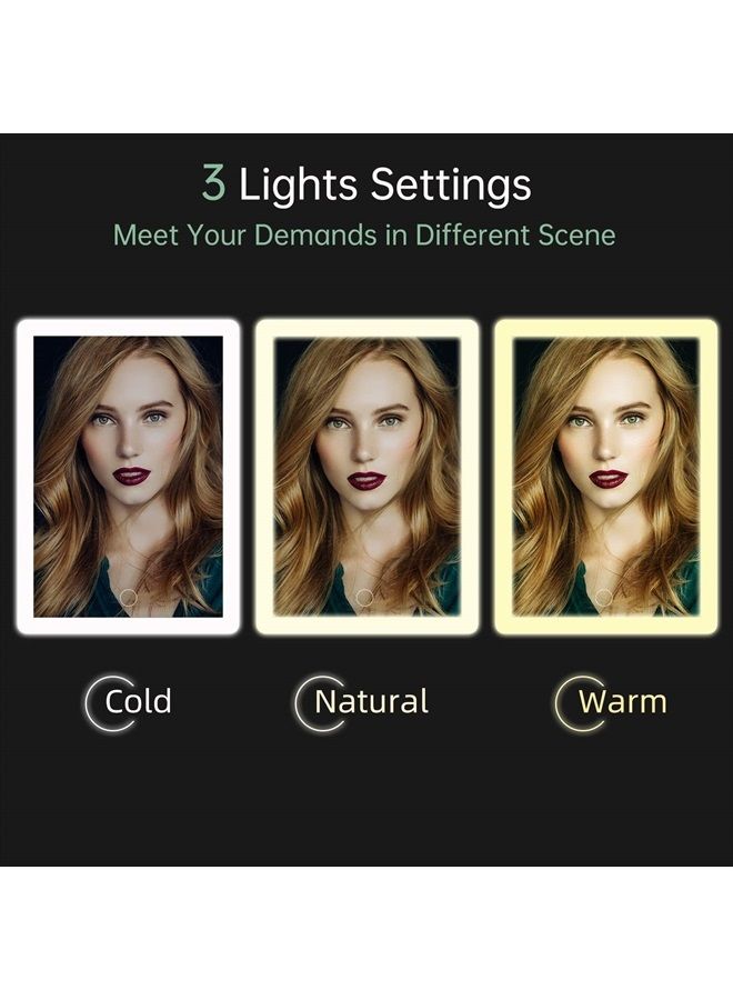 Rechargeable Portable Makeup Mirror with 72 LED Lights, Travel Lighted Makeup Mirror 1X/5X Magnification, 3 Color Lighting,Dimmable Touch Screen, Tabletop Folding Cosmetic Mirror with Lights