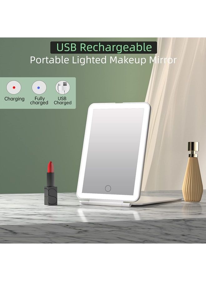 Rechargeable Portable Makeup Mirror with 72 LED Lights, Travel Lighted Makeup Mirror 1X/5X Magnification, 3 Color Lighting,Dimmable Touch Screen, Tabletop Folding Cosmetic Mirror with Lights