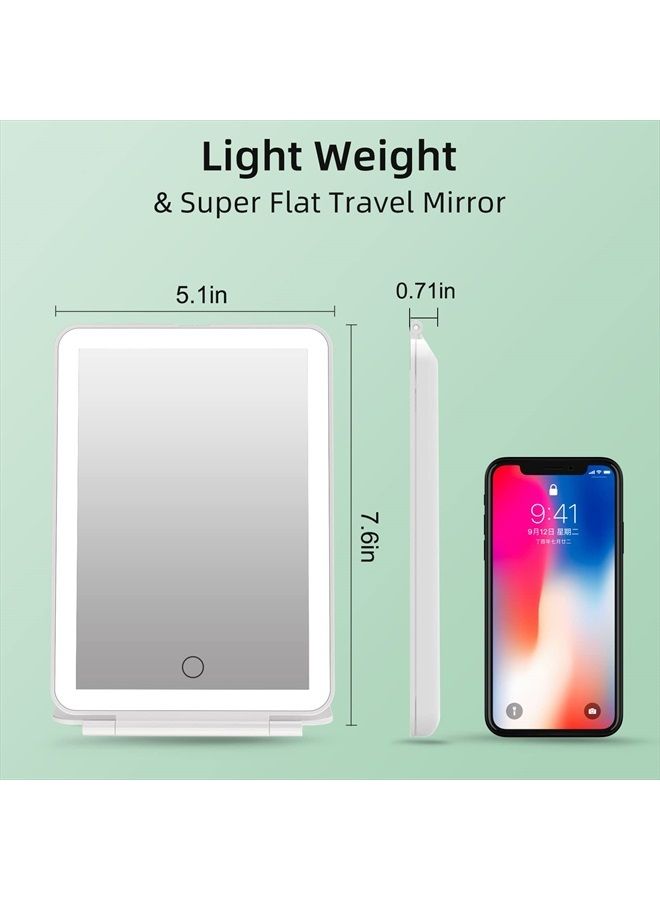 Rechargeable Portable Makeup Mirror with 72 LED Lights, Travel Lighted Makeup Mirror 1X/5X Magnification, 3 Color Lighting,Dimmable Touch Screen, Tabletop Folding Cosmetic Mirror with Lights