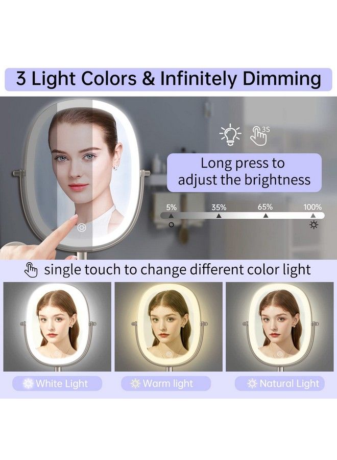Rechargeable Wall Mounted Lighted Makeup Vanity Mirror Double Sided 1X 7X Magnifying Mirror 3 Color Lighting Option Dimmable 360 Rotation Extension Foldable Arm Oval Frame Shaving Light Up Mirror