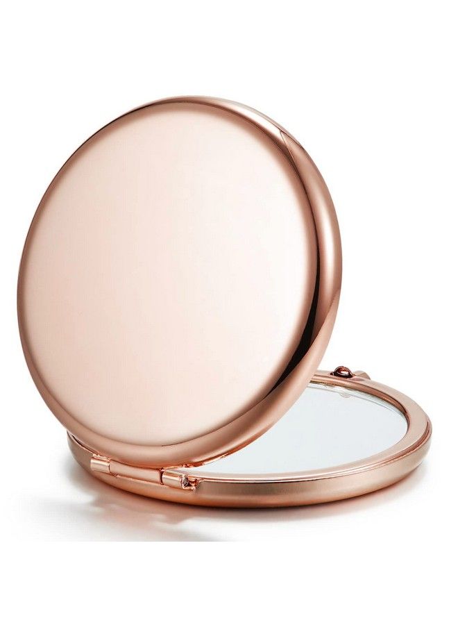 Compact Mirror For Purse Doublesided 1X 2X Magnifying Metal Pocket Makeup Mirrors(Round Rose Gold)