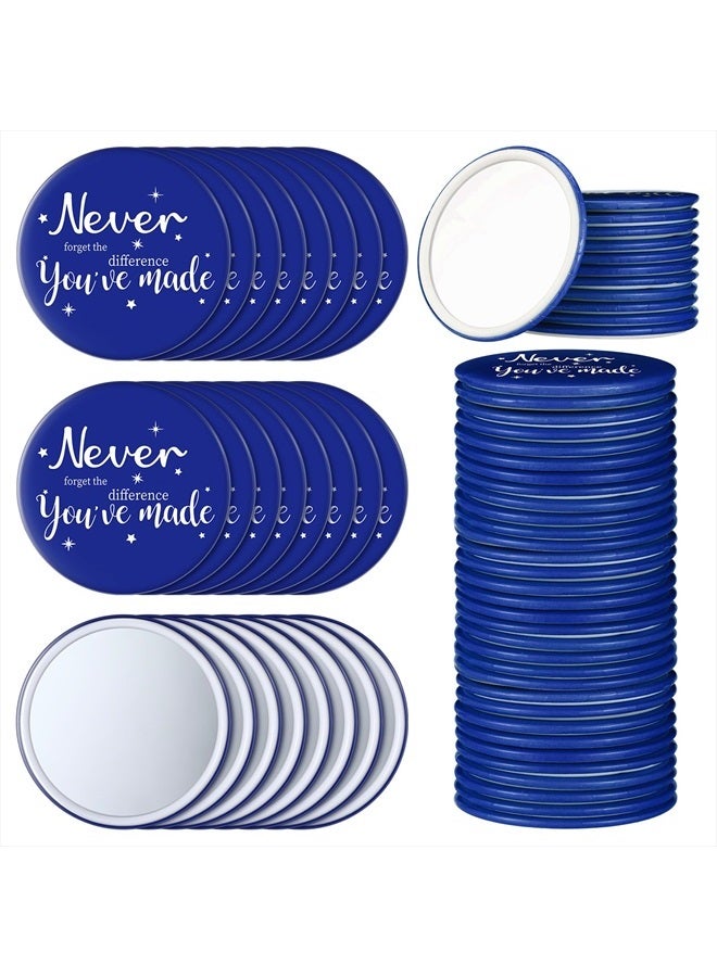 24 Pcs Inspirational Compact Mirror Bulk Blue Round Portable Pocket Makeup Mirror Thank You Gift for Nurse Teacher