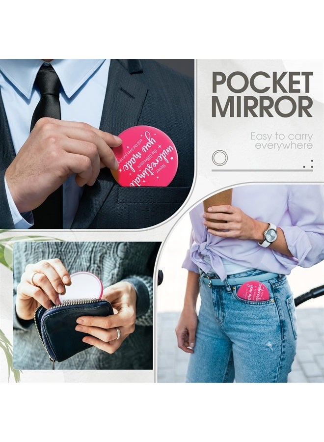 24 Pcs Inspirational Compact Mirror Round Portable Pocket Makeup Mirror for Employee Teacher (Pink, White,Lovely)